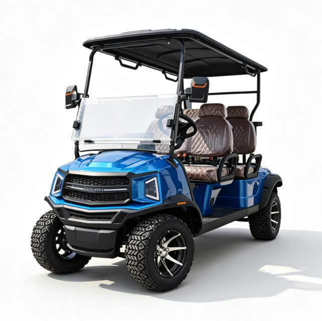 Model F Electric Vehicle with LED Headlights and Custom Logo for Resorts Golf Cart