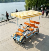 Four Person Tandem Bike Sightseeing Bicycle Touring Pedal Car with Sun Canopy