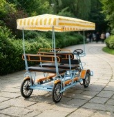 Four Person Tandem Bike Sightseeing Bicycle Touring Pedal Car with Sun Canopy
